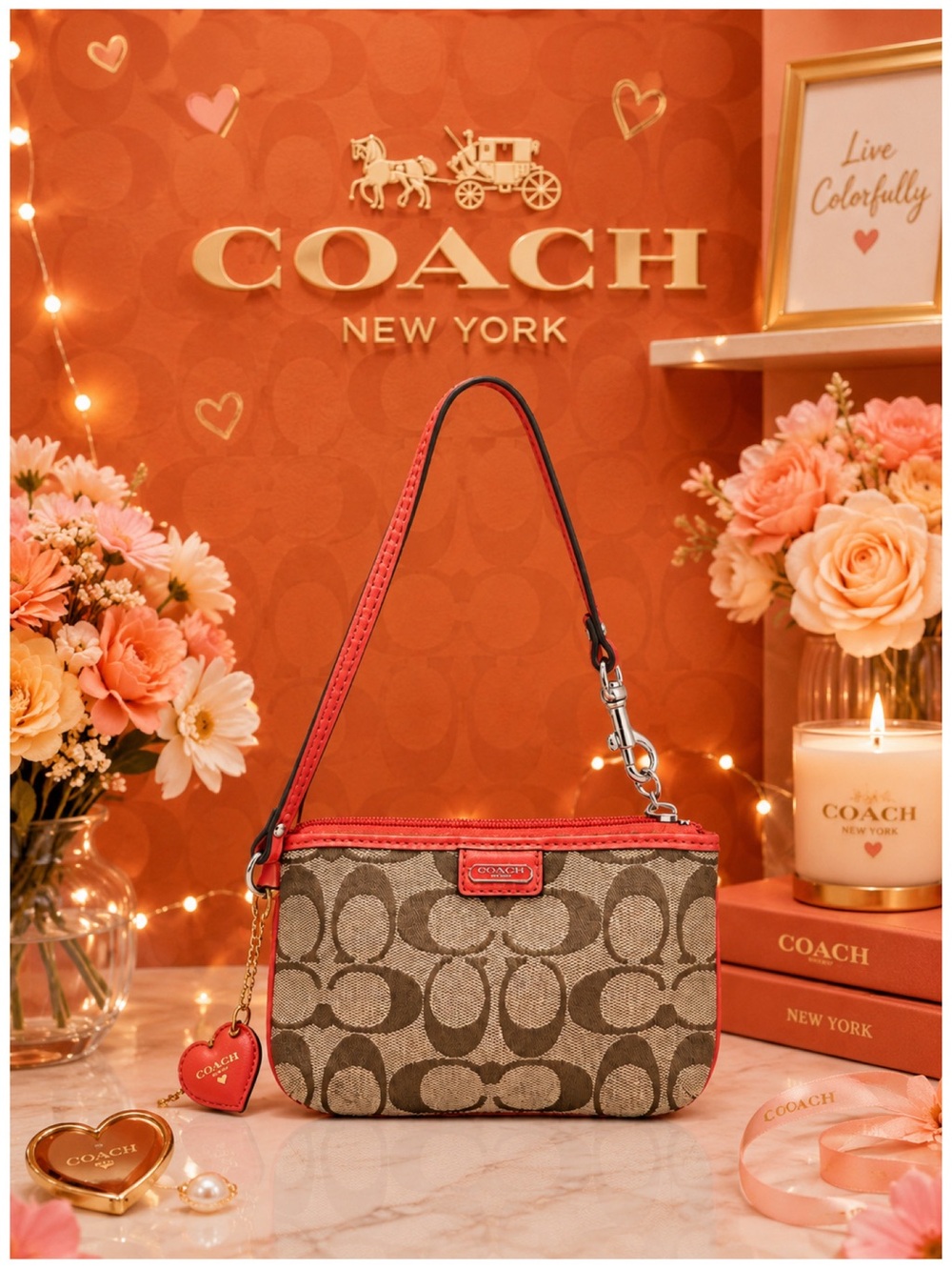 Coach Signature Canvas and Leather Corner Zip Wristlet.
